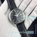 AAA Quality Omega De Ville Black Dial Black Leather Strap Watch